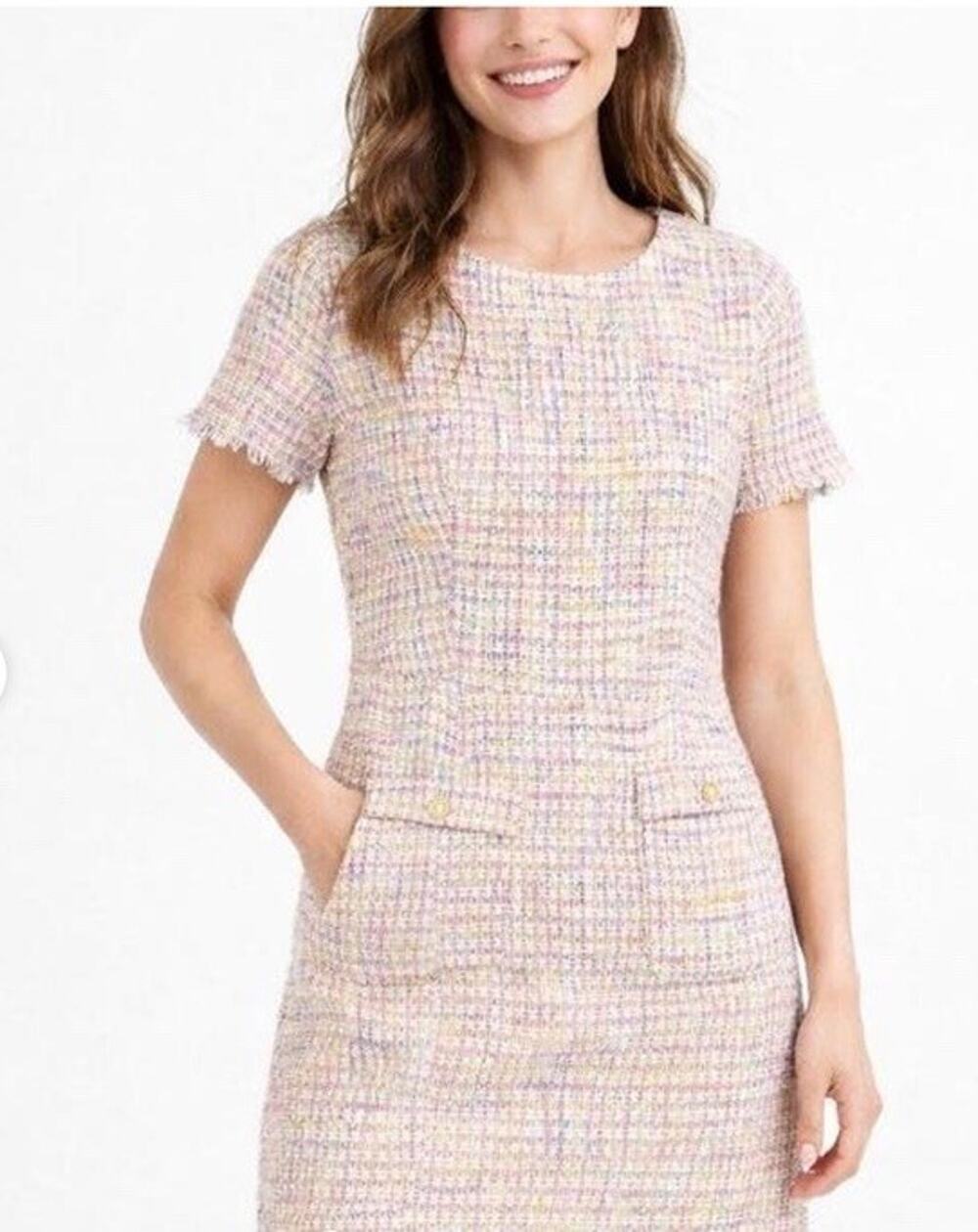 Nanette Lepore Pastel Tweed Mini Dress - Pink Cream